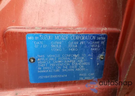 2008 Suzuki Sx4 Base из США, поврежденный, VIN JS2YB413X85101614